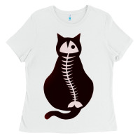 Cat With Fish Bone Ladies Tee | Teevron