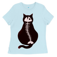 Baby Blue Cat with Fish Bone Ladies Tee - artisFamous