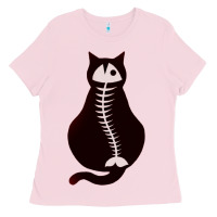 Bubblegum Pink Cat with Fish Bone Ladies Tee - artisFamous