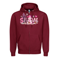 Burgundy pink snowman and snow Zipper Hoodie - AdoDesignShop