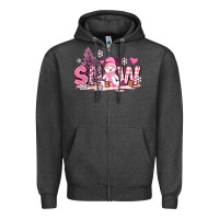 Charcoal Heather pink snowman and snow Zipper Hoodie - AdoDesignShop