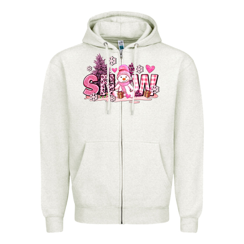 Pink Snowman And Snow Zipper Hoodie by AdoDesignShop | Teevron