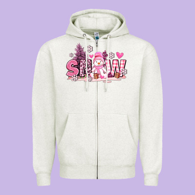 Pink Snowman And Snow Zipper Hoodie Designed By Adodesignshop