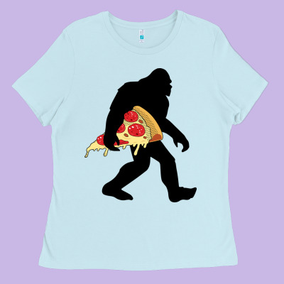 Bigfoot Carrying Pizza Ladies Tee Designed By Artisfamous