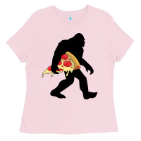 Bubblegum Pink bigfoot carrying pizza Ladies Tee - artisFamous