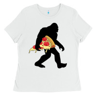 White bigfoot carrying pizza Ladies Tee - artisFamous