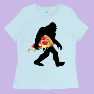 Bigfoot Carrying Pizza Ladies Tee Designed By Artisfamous