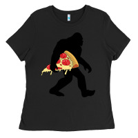 Black bigfoot carrying pizza Ladies Tee - artisFamous