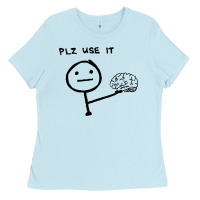 Baby Blue Plz Use It Text Graphic Ladies Tee - artisFamous