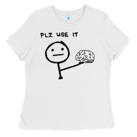 White Plz Use It Text Graphic Ladies Tee - artisFamous