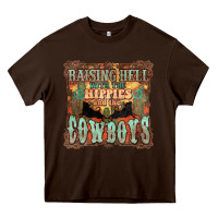 Chocolate Brown Raising hell with the hippies and the cowboys Heavy Core Tee - HowdyJamesFarm