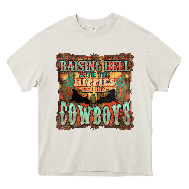 Raising Hell With The Hippies And The Cowboys Heavy Core Tee by HowdyJamesFarm | Teevron