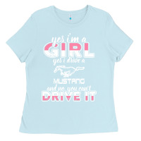 Baby Blue mustang i m a girl who drives a mustang Ladies Tee - artisFamous