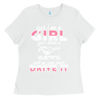 White mustang i m a girl who drives a mustang Ladies Tee - artisFamous
