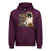 Mauve Wine life is better with a pug Urban Hoodie - JahusDesignShop