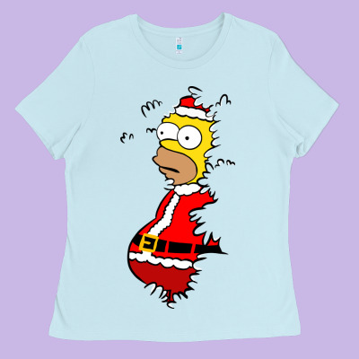 Homer Claus Christmas Ladies Tee Designed By Artisfamous
