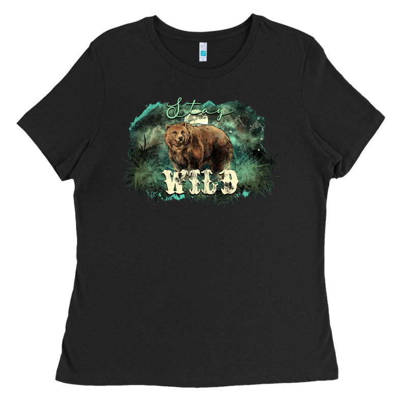 Stay Wild Night Grizzly Bear Ladies Tee by HowdyJamesFarm | Teevron