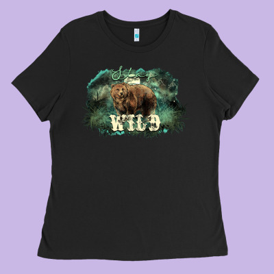 Stay Wild Night Grizzly Bear Ladies Tee Designed By Howdyjamesfarm