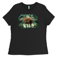 Black Stay wild night Grizzly Bear Ladies Tee - HowdyJamesFarm