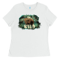 White Stay wild night Grizzly Bear Ladies Tee - HowdyJamesFarm