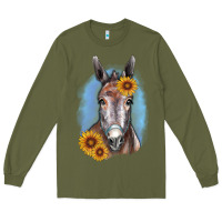 Army Green Sunflower Donkey Long Sleeve Tee - RanaPortraitStore