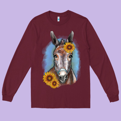 Sunflower Donkey Long Sleeve Tee Designed By Ranaportraitstore