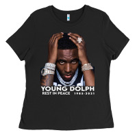 Black Rest in Peace Young Dolph Ladies Tee - artisFamous