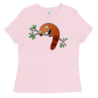 Bubblegum Pink red panda sleeping Ladies Tee - artisFamous