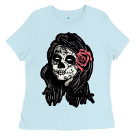 Baby Blue sugar skull lady Ladies Tee - artisFamous