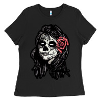 Black sugar skull lady Ladies Tee - artisFamous