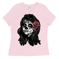 Bubblegum Pink sugar skull lady Ladies Tee - artisFamous