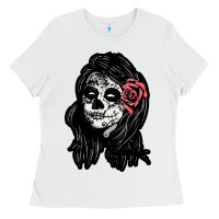 White sugar skull lady Ladies Tee - artisFamous
