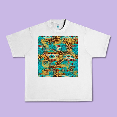 Western Aztec Leopard Glitter Seamless Pattern Urban Heavy Tee Designed By Fadigitalartstudio