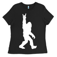 Black funny bigfoot rock and roll t shirt for sasquatch believers Ladies Tee - artisFamous