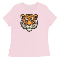 Bubblegum Pink tiger vector face Ladies Tee - artisFamous