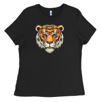 Black tiger vector face Ladies Tee - artisFamous
