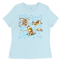 Baby Blue calvin and hobbes Ladies Tee - artisFamous