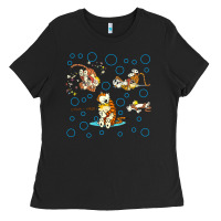 Black calvin and hobbes Ladies Tee - artisFamous