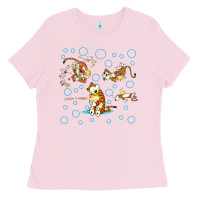 Bubblegum Pink calvin and hobbes Ladies Tee - artisFamous