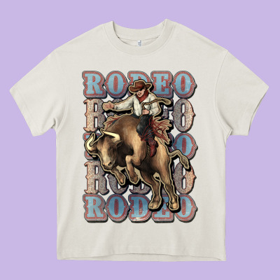 Rodeo Cowboy Bull Western Heavy Core Tee Designed By Howdyjamesfarm