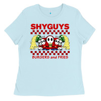 Baby Blue shy guys burger and fries Ladies Tee - artisFamous