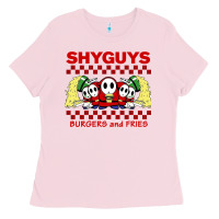 Bubblegum Pink shy guys burger and fries Ladies Tee - artisFamous