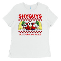White shy guys burger and fries Ladies Tee - artisFamous