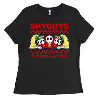 Black shy guys burger and fries Ladies Tee - artisFamous