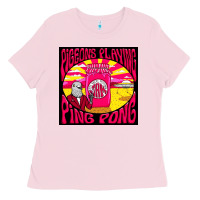 Bubblegum Pink Best Pigeons Playing Ping Pong Music Ladies Tee - artisFamous