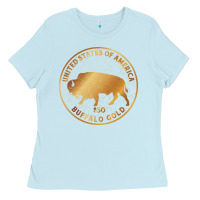 Baby Blue Buffalo Gold Native American - Bison Ladies Tee - artisFamous