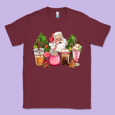 Pink Christmas Santa Coffe Cups Classic Tee Designed By Cowgirlartshop