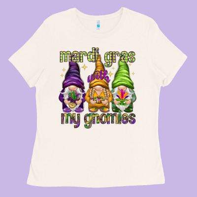 Mardi Gras With My Gnomies Ladies Tee Designed By Howdyjamesfarm