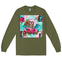 Army Green nail tools and polish with flowers and tooled leather seamless pattern Long Sleeve Tee - BundleAndBundleShop