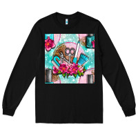 Black nail tools and polish with flowers and tooled leather seamless pattern Long Sleeve Tee - BundleAndBundleShop